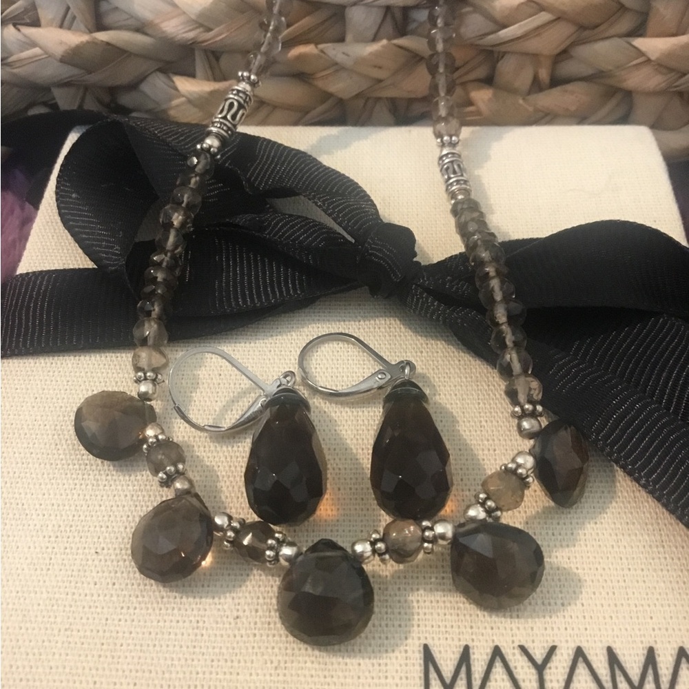 NWOT Vintage 925 Artisan Crafted Smokey Quartz  Gemstone Adjustable Necklace Set